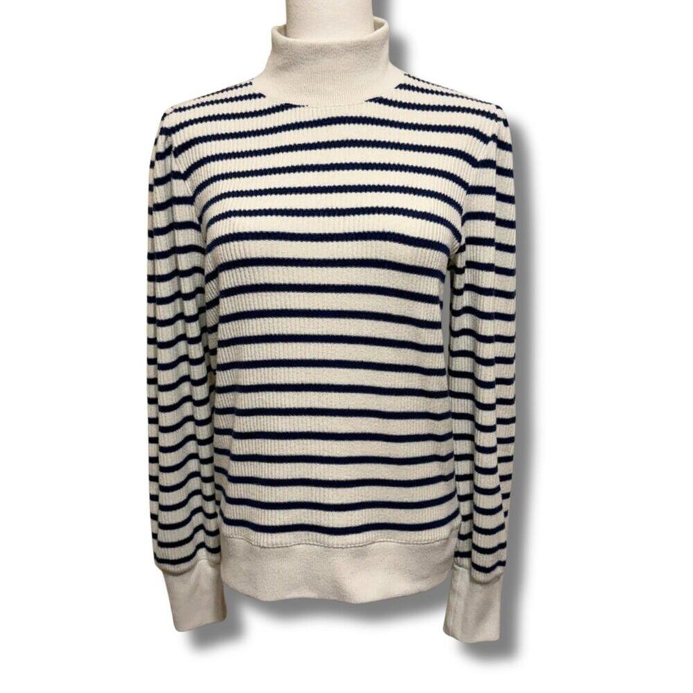 J.Crew Striped Puff-Sleeve Mockneck Nautical Sweater - Size S